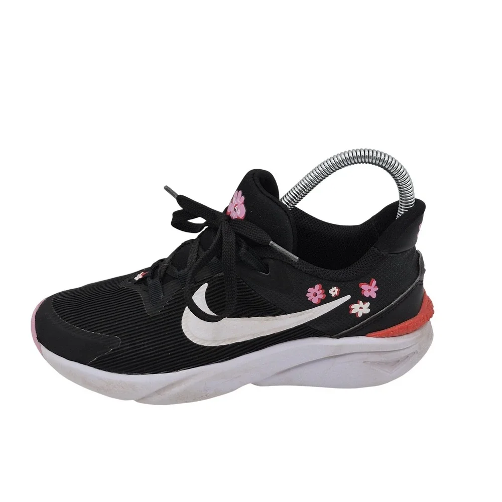 Nike Running Shoes Youth Size 3.5Y Black Pink Flower Mesh Sneaker FJ8077-001 - Picture 1 of 13